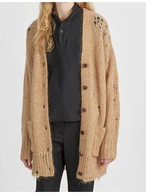 R13 Long Cardigan Mohair Wool Oversized Sweater Camel Brown Soft Small